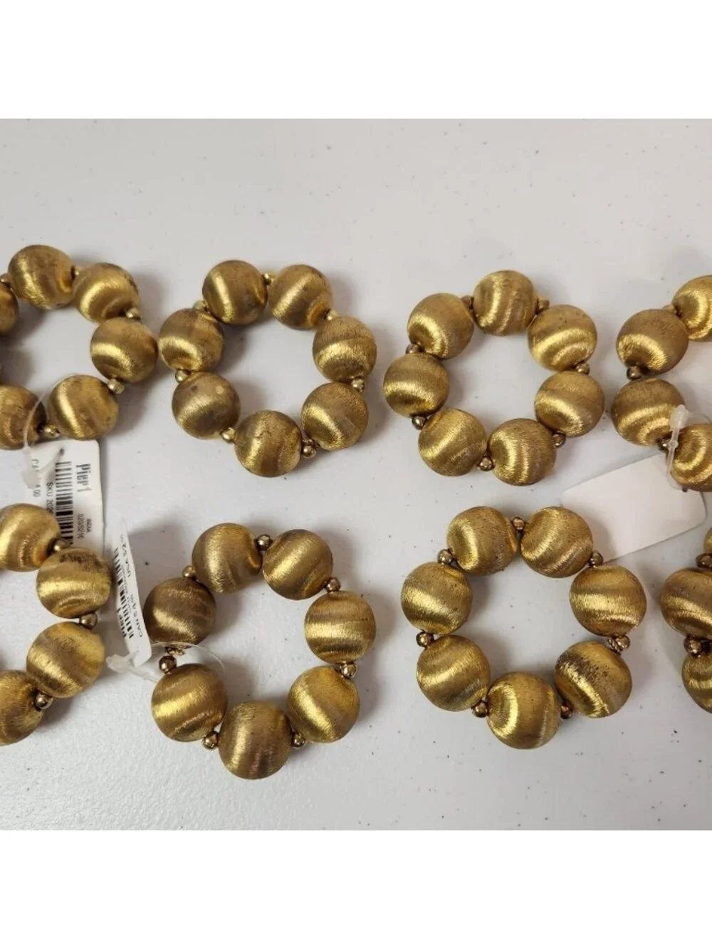 Pier 1 Burnished Gold Metal Napkin Rings Set of 8 Christmas New Years Table New